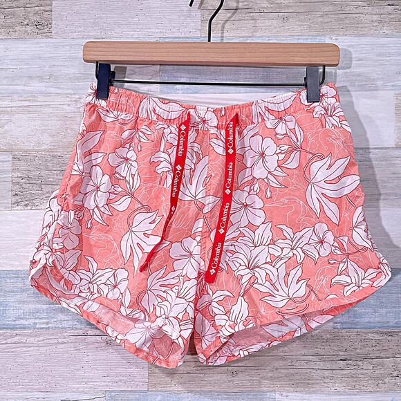 COLUMBIA Cotton Poplin Sleep Shorts Coral Orange Floral Pajamas Womens Small - Picture 2 of 5